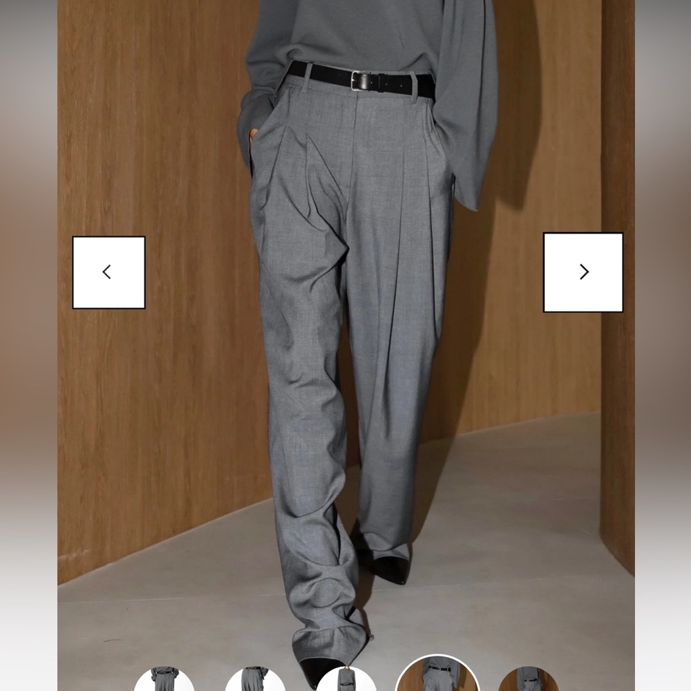 Gray Pleated Wide-Leg Trousers